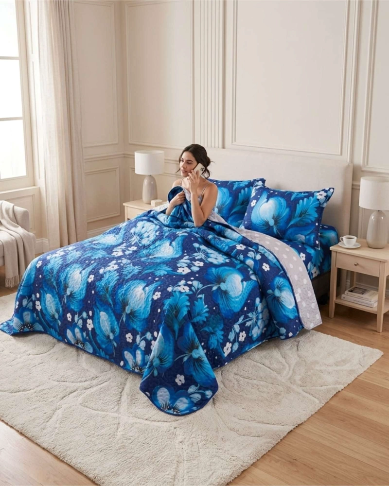 JUEGO DE CUBRECAMA QUILT 2 PLAZAS CON SABANAS DE VERANO 5 PZS - 4