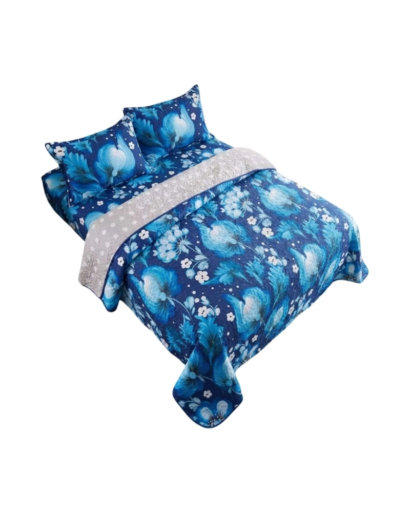 JUEGO DE CUBRECAMA QUILT 2 PLAZAS CON SABANAS DE VERANO 5 PZS - 6