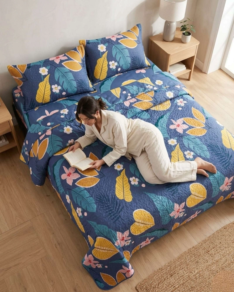 JUEGO DE CUBRECAMA QUILT 2 PLAZAS CON SABANAS DE VERANO 5 PZS - 3