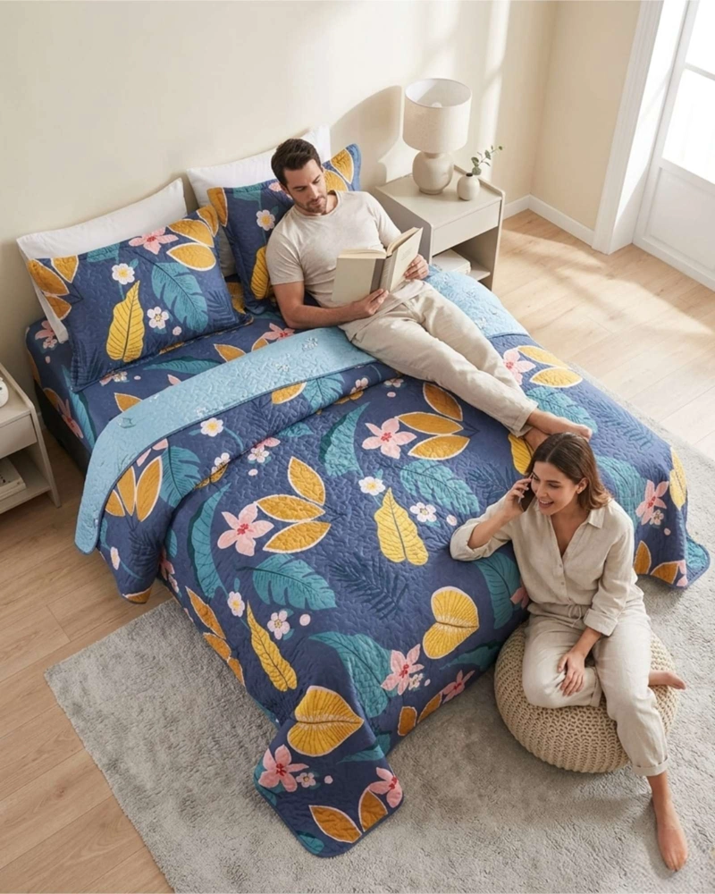 JUEGO DE CUBRECAMA QUILT 2 PLAZAS CON SABANAS DE VERANO 5 PZS - 4