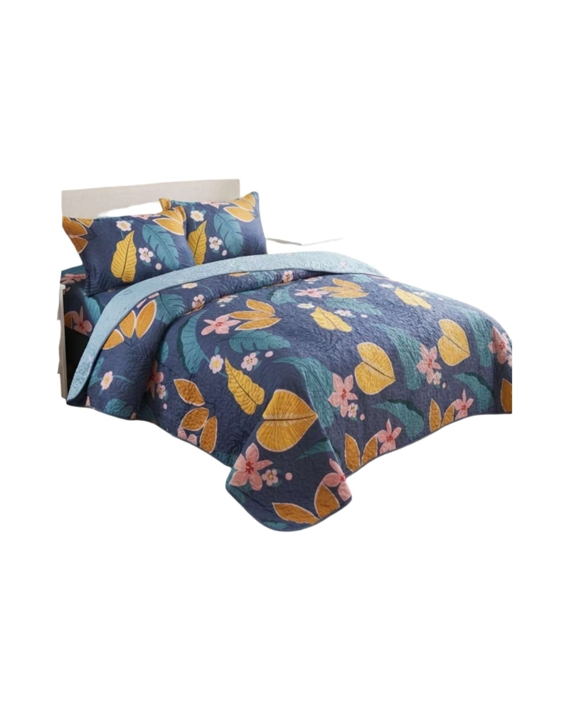 JUEGO DE CUBRECAMA QUILT 2 PLAZAS CON SABANAS DE VERANO 5 PZS - 6