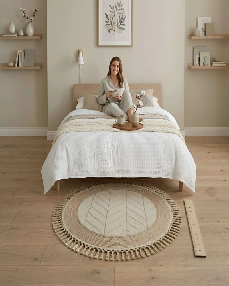 ALFOMBRA REDONDA CON RELIEVE Y FLECOS DECORATIVA - 6