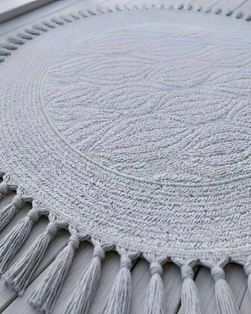 ALFOMBRA REDONDA CON RELIEVE Y FLECOS DECORATIVA - 5