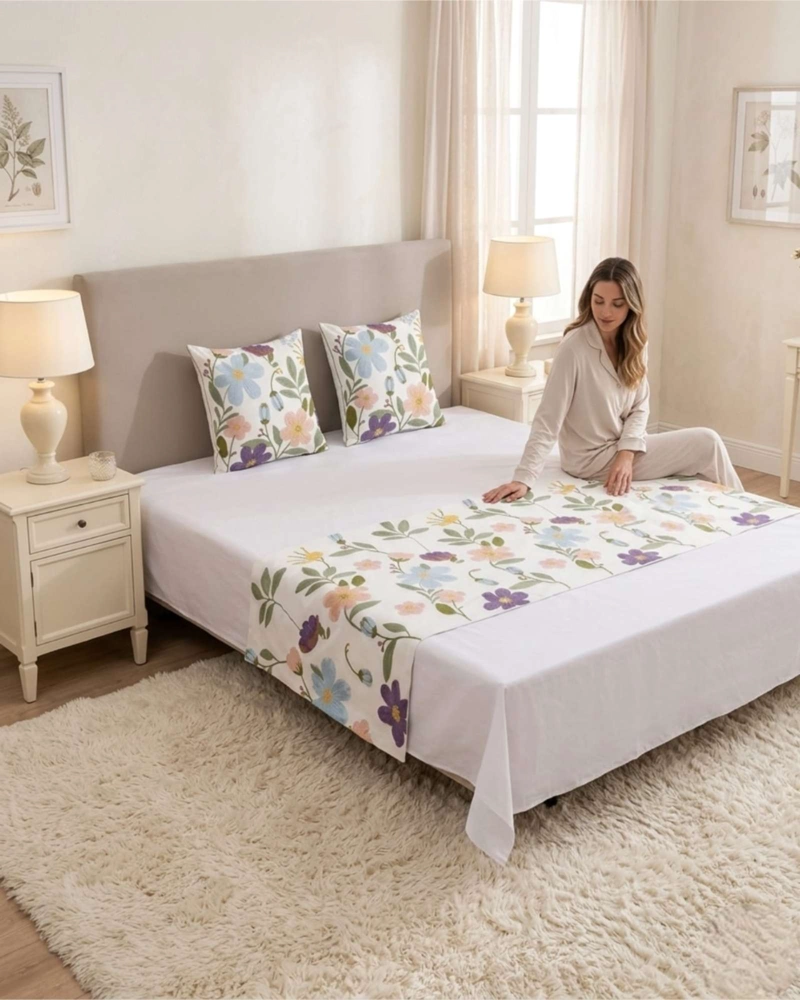 PIECERA MANTA DE CAMA TEXTURIZADA CON BORDADO BOTANICO - 1