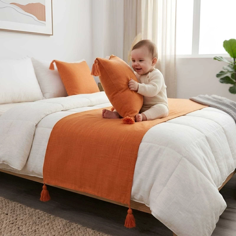 PIECERA DE CAMA DISEÑO LINO CON BORLAS - 5