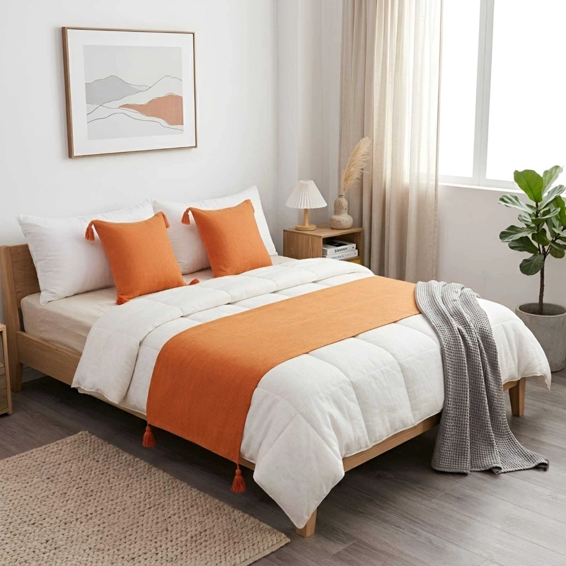 PIECERA DE CAMA DISEÑO LINO CON BORLAS - 6