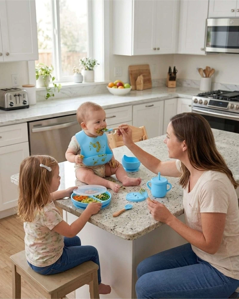 SET DE VAJILLA DE SILICONA CON TAPA PARA BEBE  10 PIEZAS - 3