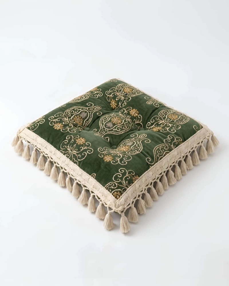 SET 6 COJINES SILLA COMEDOR CUADRADOS CON FLECOS - 5