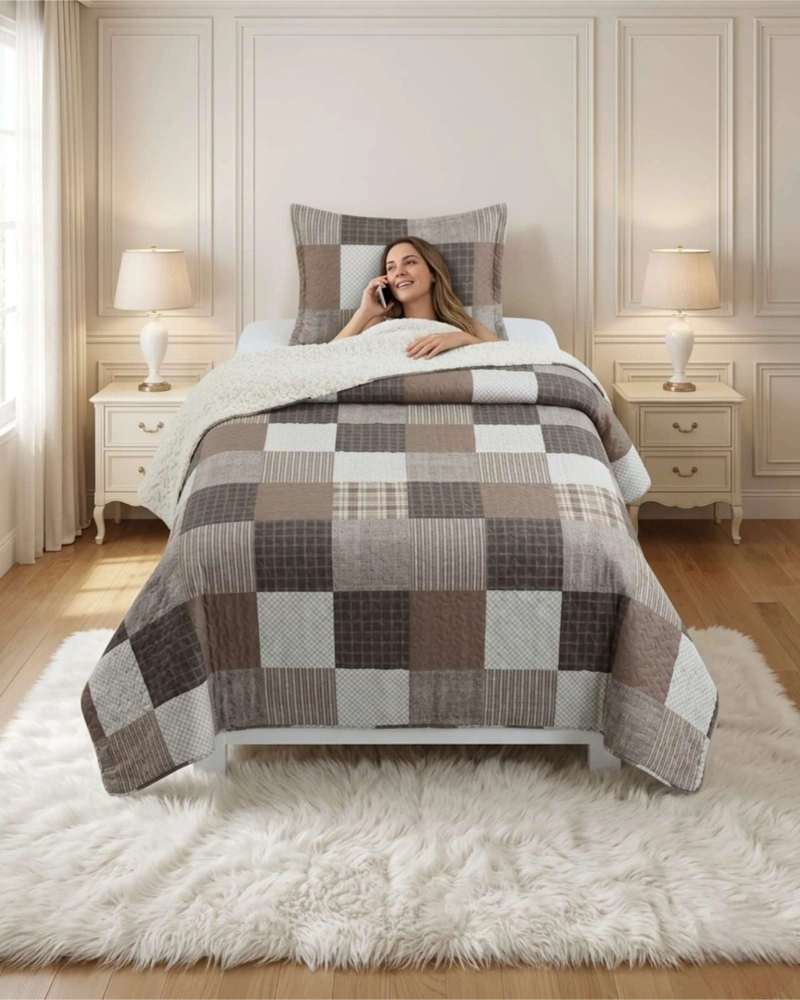 JUEGO DE CUBRECAMA SHERPA CALIDEZ SUPERIOR CON SABANAS PLAZA Y MEDIA - 4