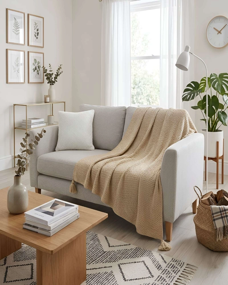 SET 2 MANTAS BORLAS DECORATIVAS RUSTICAS PIECERAS SILLON - 5