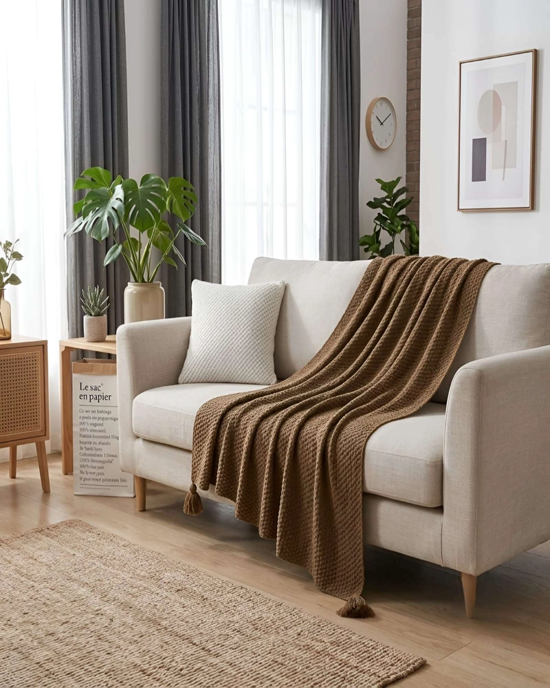 MANTA SILLON BORLAS DECORATIVAS FRAZADA PIECERA CAMA 130X150 - 2