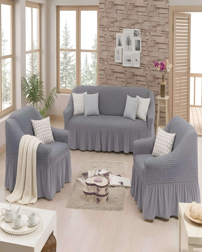SET FUNDAS SILLON ELASTICA 3+1+1 CON FALDON TEXTURA NIDO DE ABEJA - 2