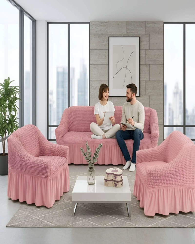 SET FUNDAS SILLON ELASTICA 3+1+1 CON FALDON TEXTURA NIDO DE ABEJA - 4