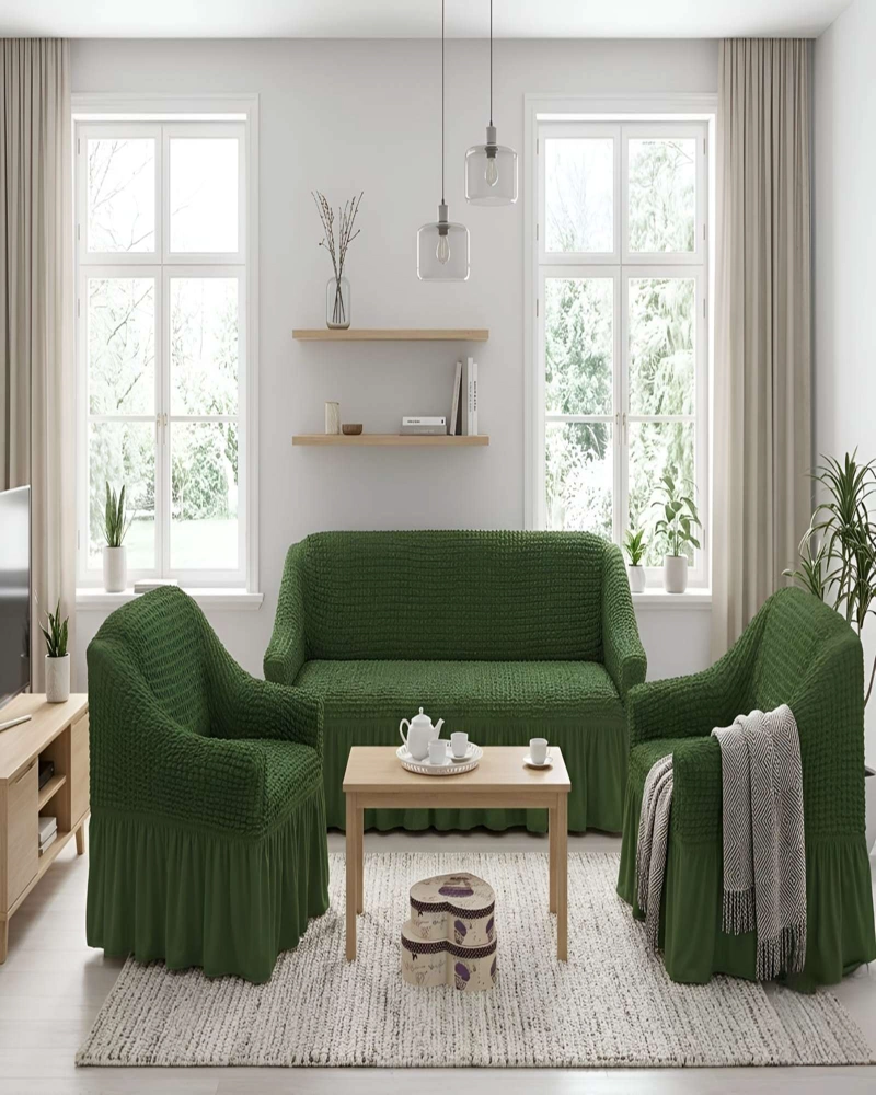 SET FUNDAS SILLON ELASTICA 3+1+1 CON FALDON TEXTURA NIDO DE ABEJA - 2