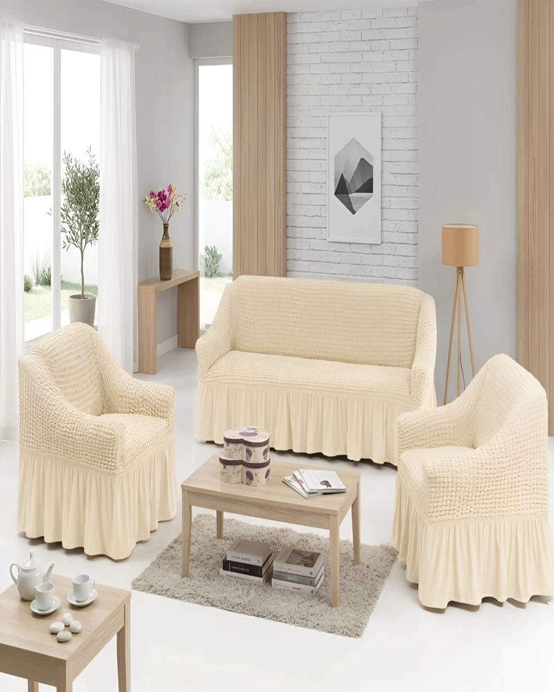 SET FUNDAS SILLON ELASTICA 3+1+1 CON FALDON TEXTURA NIDO DE ABEJA - 2
