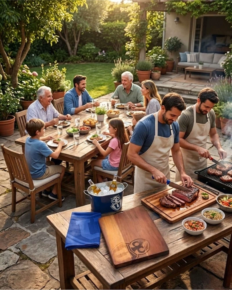 SET ASADOR PARRILLERO TABLA DE MADERA CUCHILLOS Y BALDE METALICO - 4