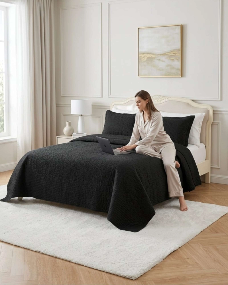 CUBRECAMA QUILT VERANO 2 PLAZAS SUAVE FRESCO BORDADO - 1