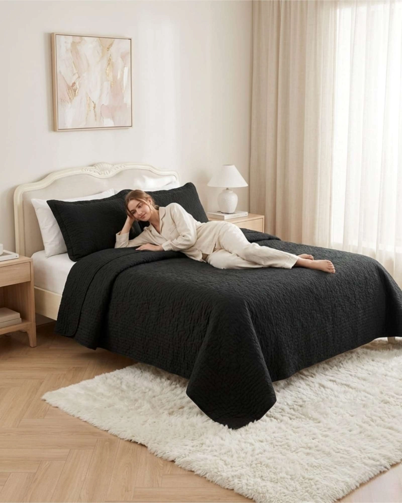 CUBRECAMA QUILT VERANO 2 PLAZAS SUAVE FRESCO BORDADO - 3