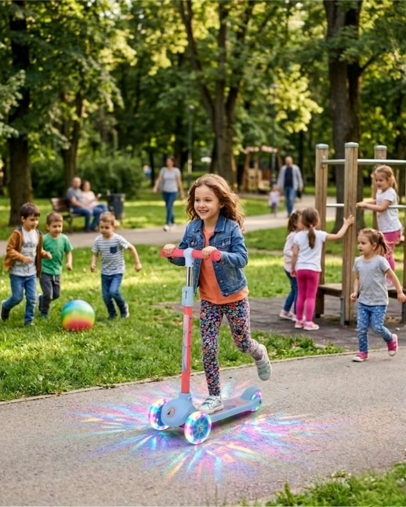 SCOOTER MONOPATIN INFANTIL 3 RUEDAS CON LUCES LED CELESTE ROSADO - 5