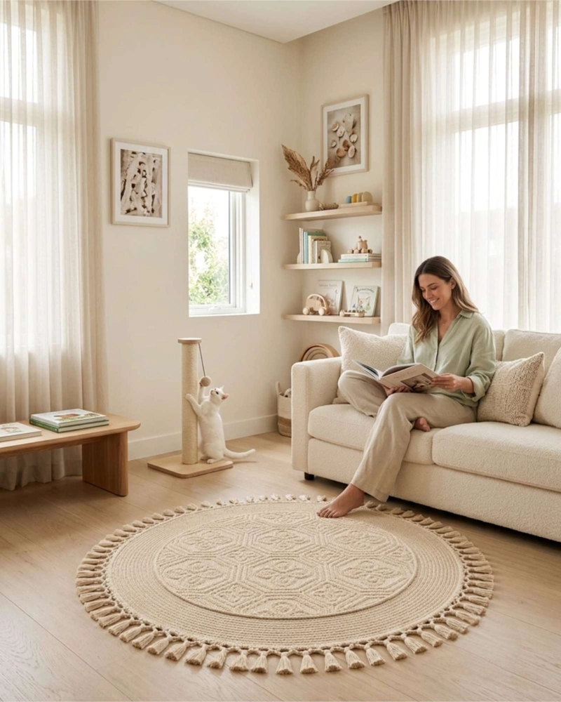 ALFOMBRA REDONDA DE SISAL CON FLECOS 80 CM - 3
