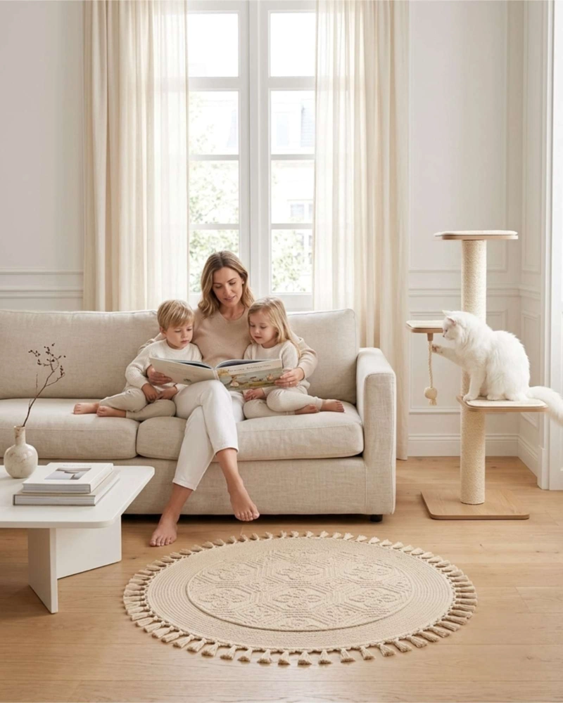 ALFOMBRA REDONDA DE SISAL CON FLECOS 80 CM - 4