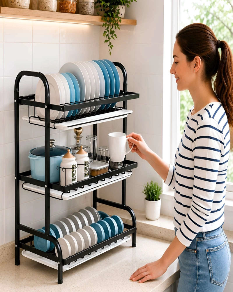 ESCURRIDOR DE PLATOS DE 3 NIVELES MULTIFUNCIONAL PARA COCINA - 1