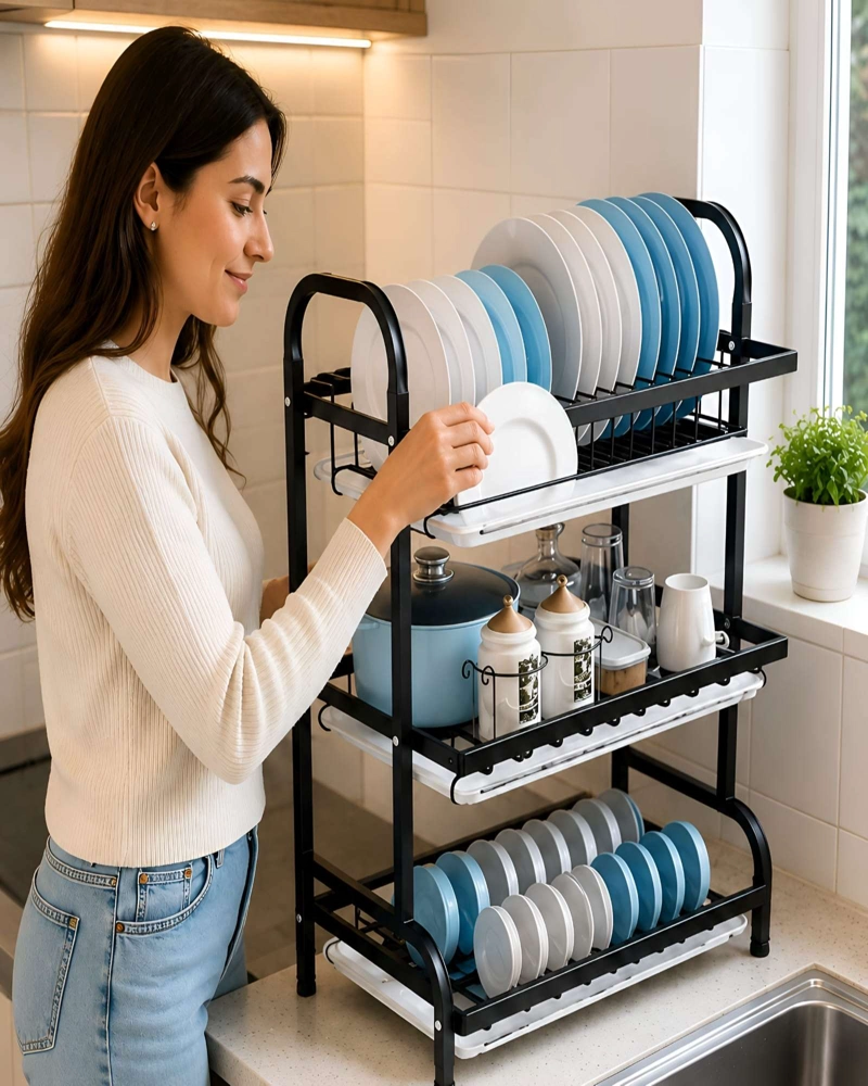 ESCURRIDOR DE PLATOS DE 3 NIVELES MULTIFUNCIONAL PARA COCINA - 2