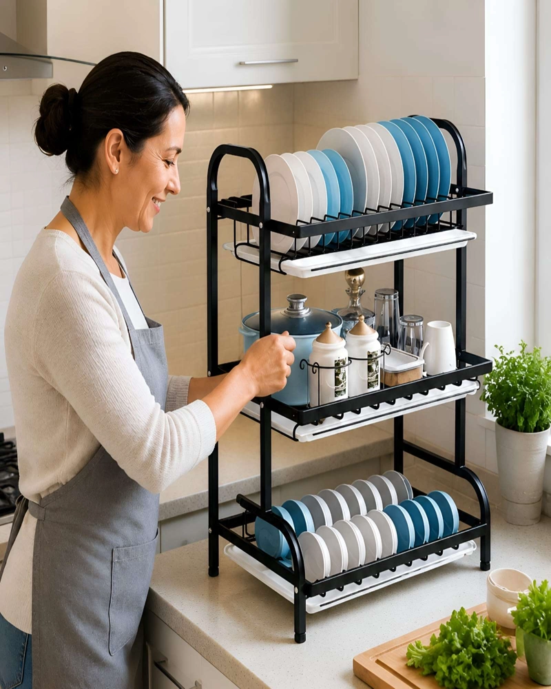 ESCURRIDOR DE PLATOS DE 3 NIVELES MULTIFUNCIONAL PARA COCINA - 3