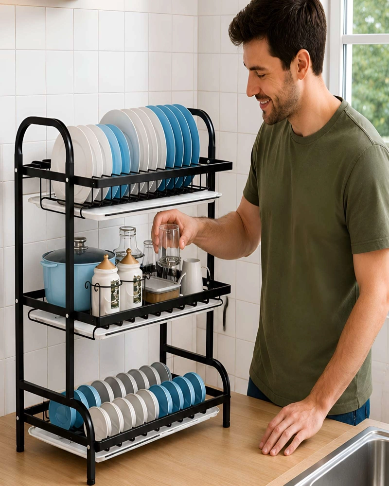 ESCURRIDOR DE PLATOS DE 3 NIVELES MULTIFUNCIONAL PARA COCINA - 5