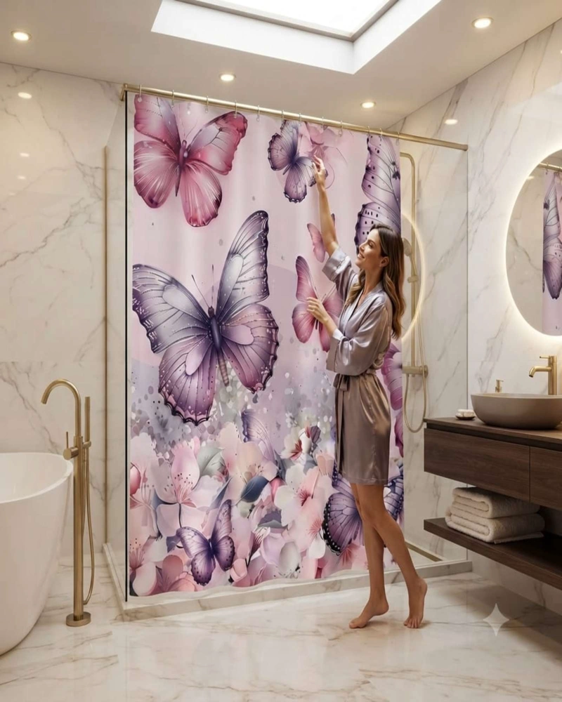 JUEGO DE CORTINA PARA BAÑO 180X180 MODERNA Y FORRO ANTIHONGOS - 1
