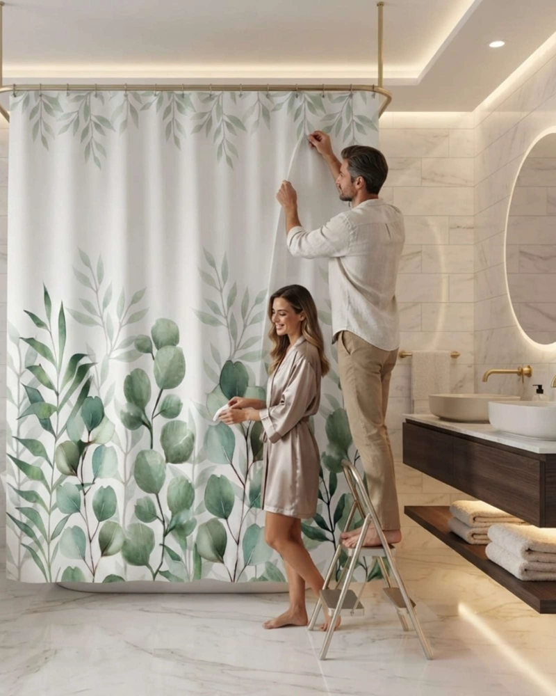 JUEGO DE CORTINA PARA BAÑO 180X180 MODERNA Y FORRO ANTIHONGOS - 4