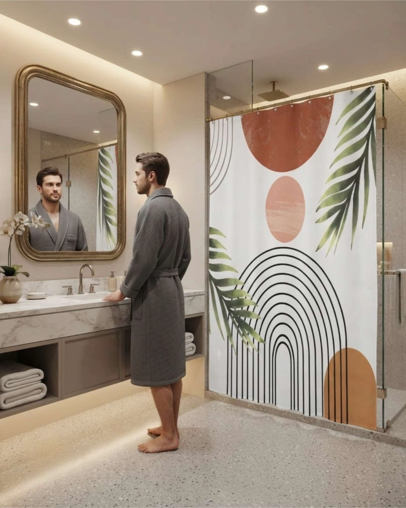 JUEGO DE CORTINA PARA BAÑO 180X180 MODERNA Y FORRO ANTIHONGOS - 2