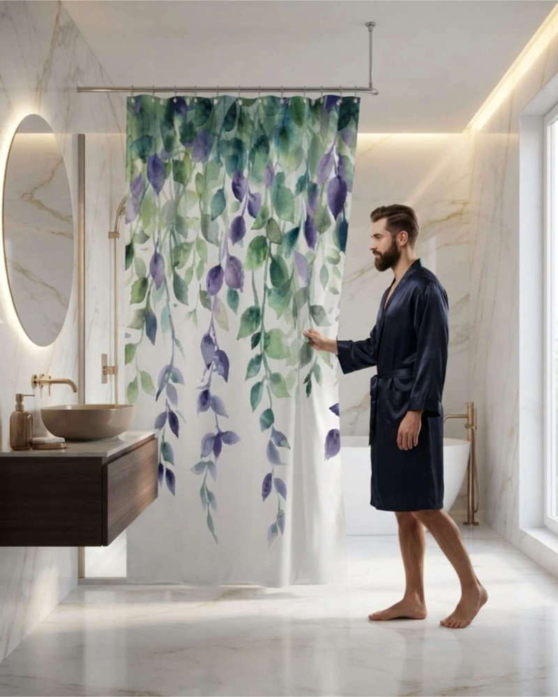 JUEGO DE CORTINA PARA BAÑO 180X180 MODERNA Y FORRO ANTIHONGOS - 5