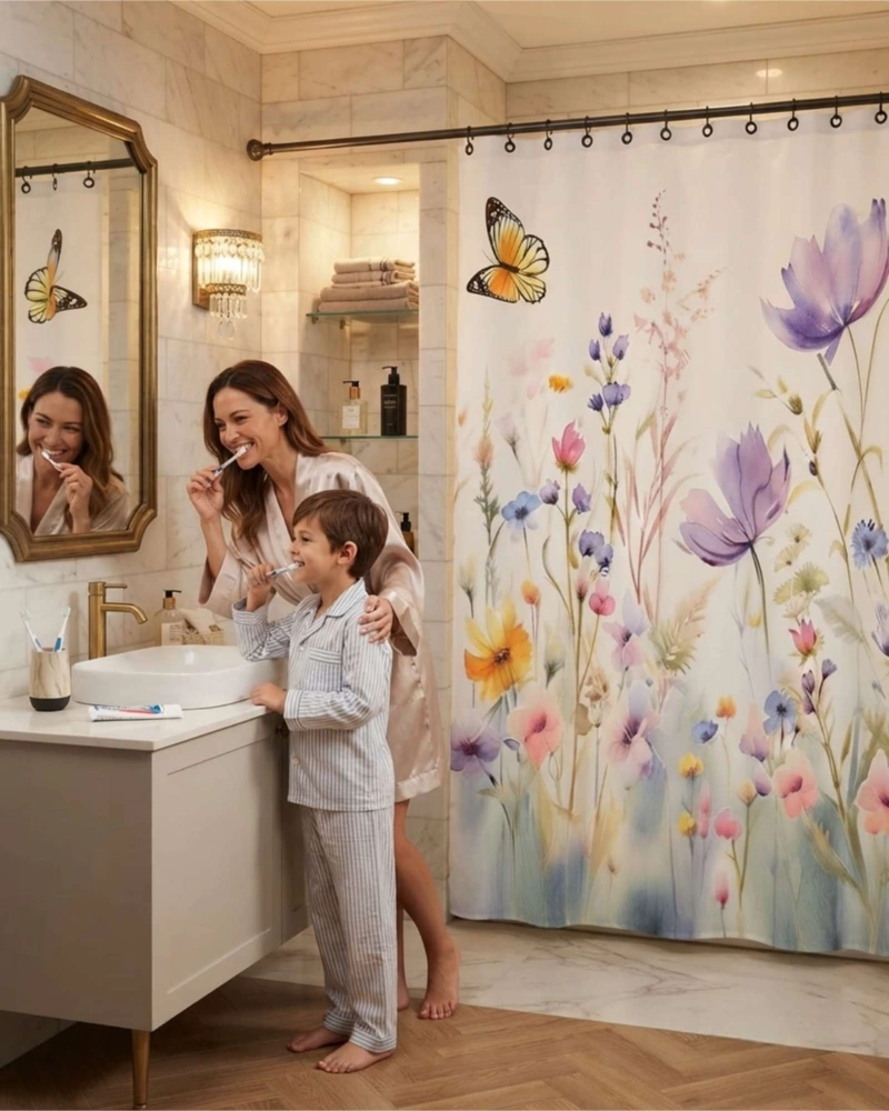 JUEGO DE CORTINA PARA BAÑO 180X180 MODERNA Y FORRO ANTIHONGOS - 4