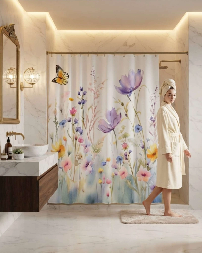 JUEGO DE CORTINA PARA BAÑO 180X180 MODERNA Y FORRO ANTIHONGOS - 5