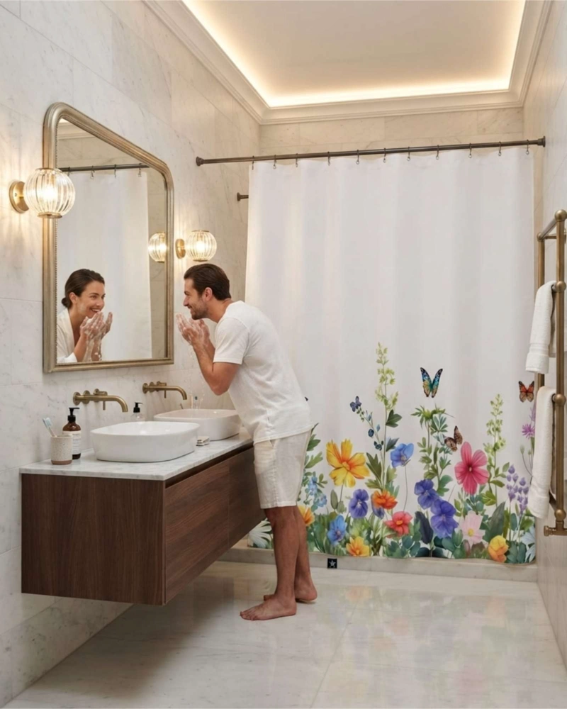 JUEGO DE CORTINA PARA BAÑO 180X180 MODERNA Y FORRO ANTIHONGOS - 4