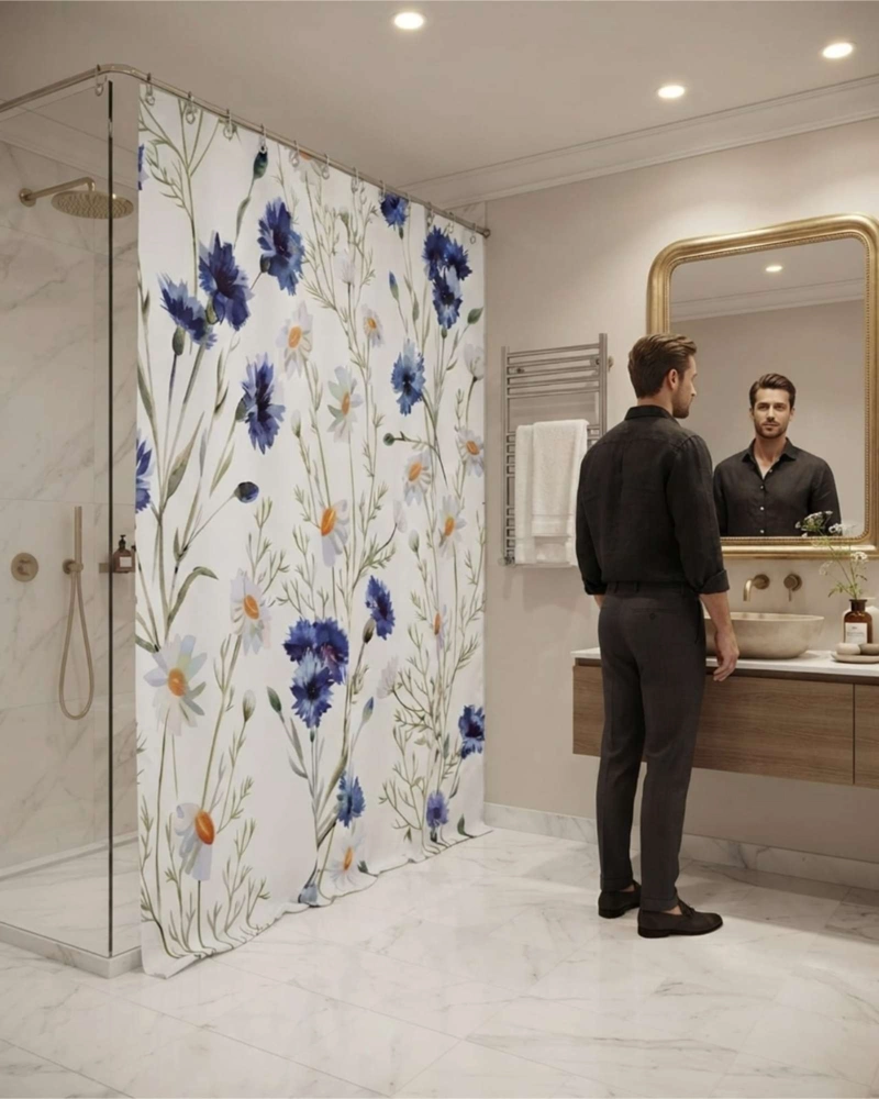 JUEGO DE CORTINA PARA BAÑO 180X180 MODERNA Y FORRO ANTIHONGOS - 1