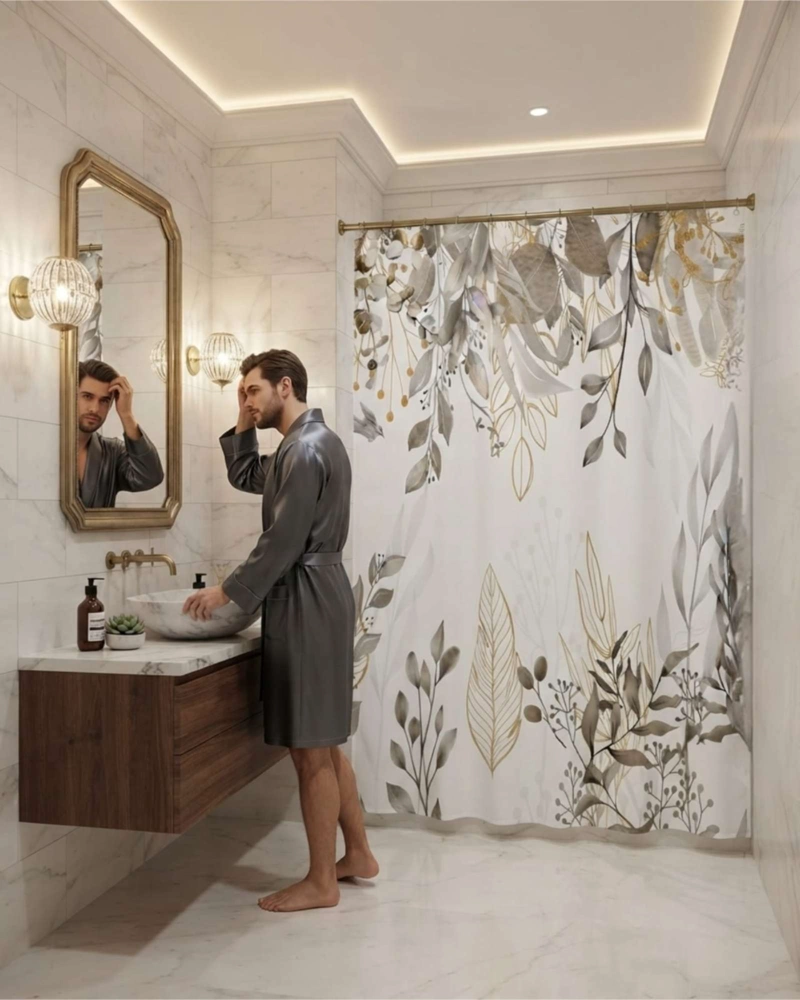 JUEGO DE CORTINA PARA BAÑO 180X180 MODERNA Y FORRO ANTIHONGOS - 1