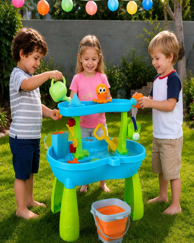 MESA DE AGUA Y ARENA PARA NIÑOS EFECTO LLUVIA SET 2 NIVELES - 1