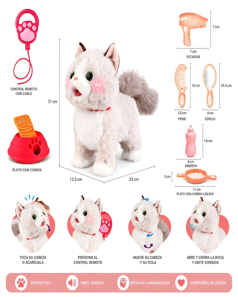GATO DE PELUCHE INTERACTIVO CON ACCESORIOS JUGUETE PARA NIÑOS - 6