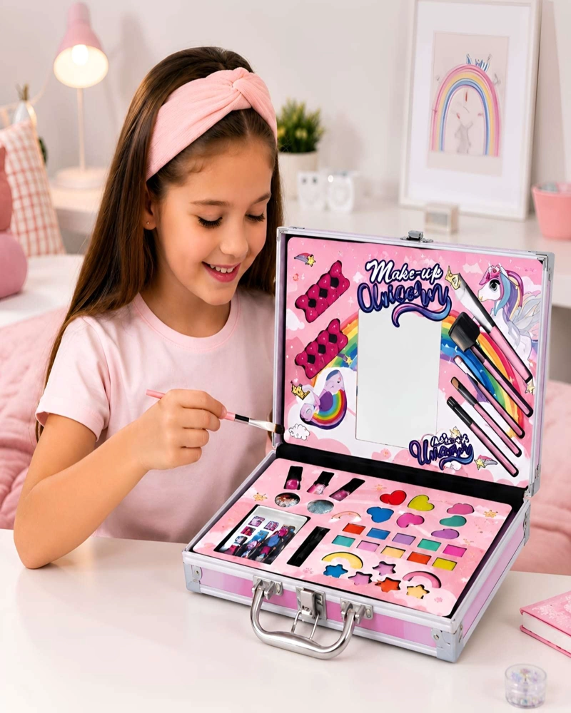 SET DE MAQUILLAJE PARA NIÑAS MALETIN RIGIDO DE UNICORNIO 40 PZS - 4