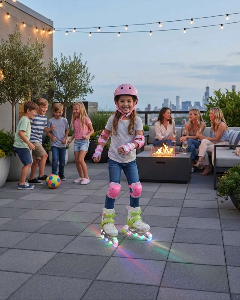 PATINES ROLLERS AJUSTABLES TALLA M CON LUCES LED Y KIT DE PROTECCION INFANTIL - 4
