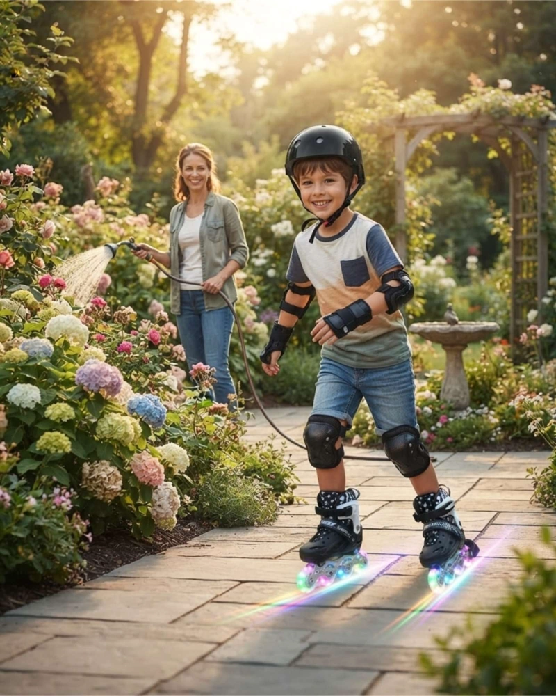 KIT DE PATINES EN LINEA RUEDAS CON LUCES MAS CASCO Y PROTECCIONES TALLA M - 5