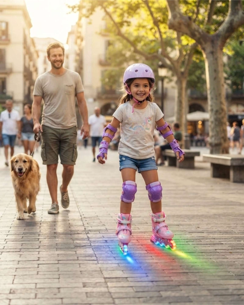 PATINES EN LINEA AJUSTABLES CON LUCES LED Y KIT DE PROTECCIONES TALLA S - 5
