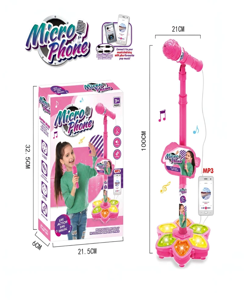 MICROFONO KARAOKE PARA NIÑAS CON PEDESTAL LUCES LED Y CONECTOR MP3 - 6