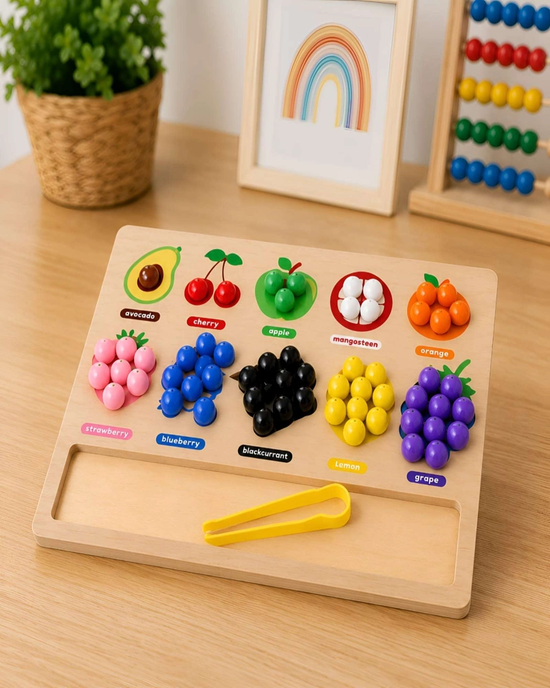 TABLERO DIDACTICO DE ENCAJE Y CONTEO FRUTAS MADERA INFANTIL - 3