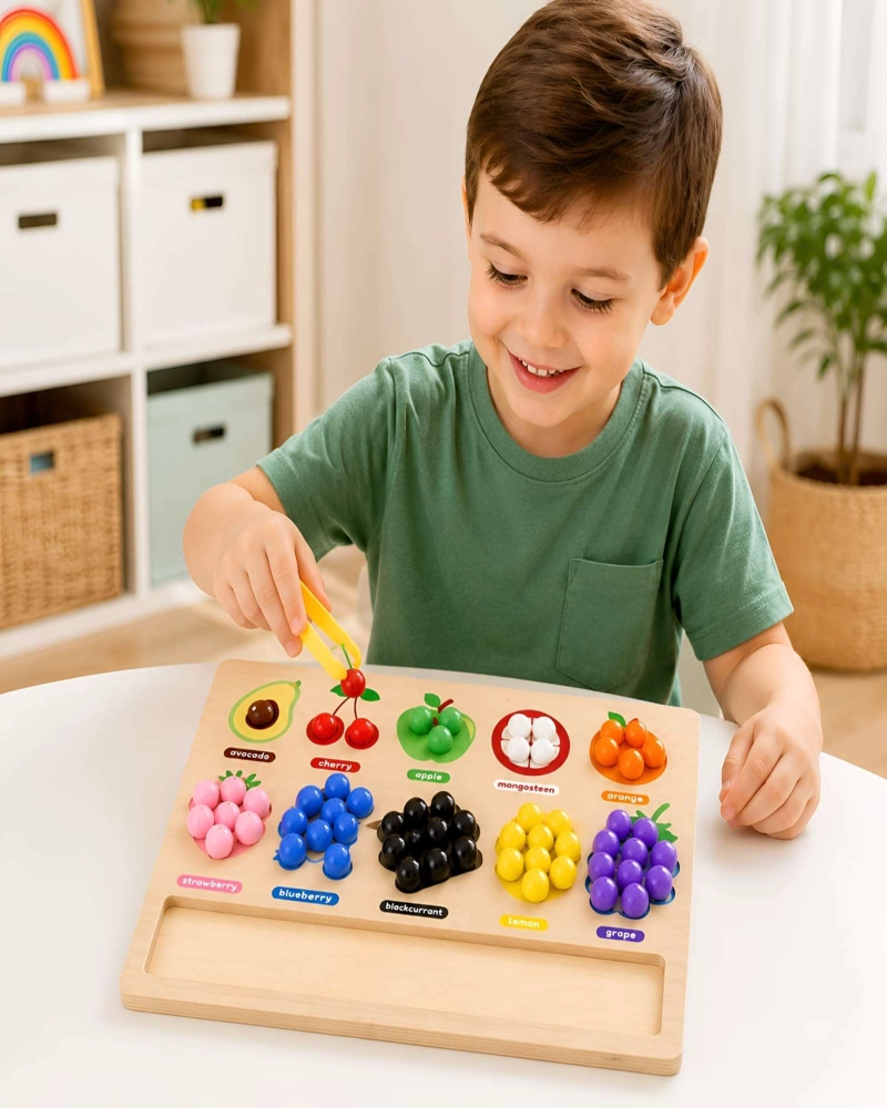 TABLERO DIDACTICO DE ENCAJE Y CONTEO FRUTAS MADERA INFANTIL - 4