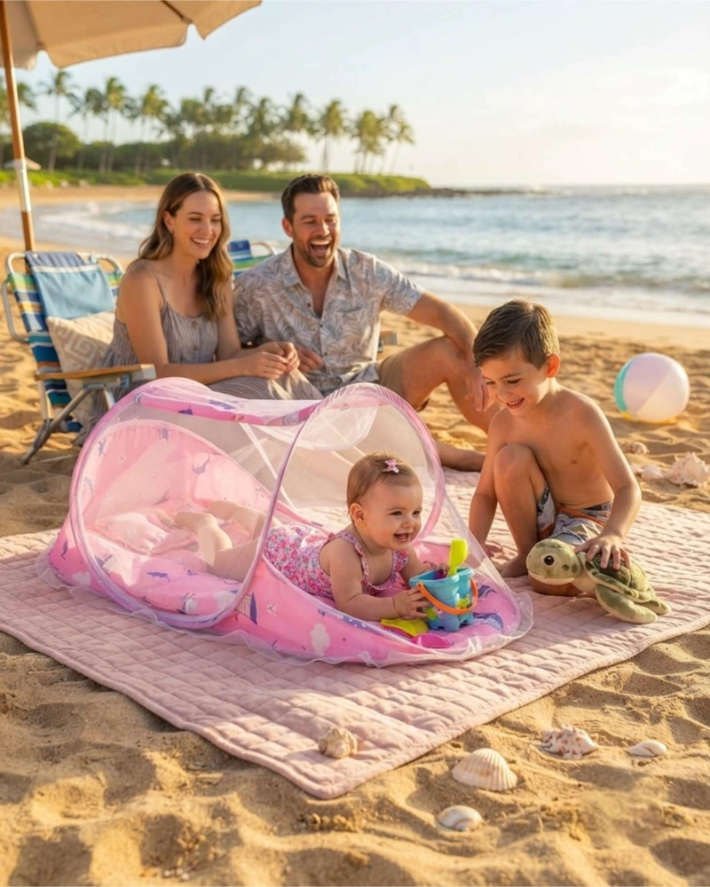 MALLA MOSQUITERA PLEGABLE PARA BEBE  CON COLCHON Y ALMOHADA - 2