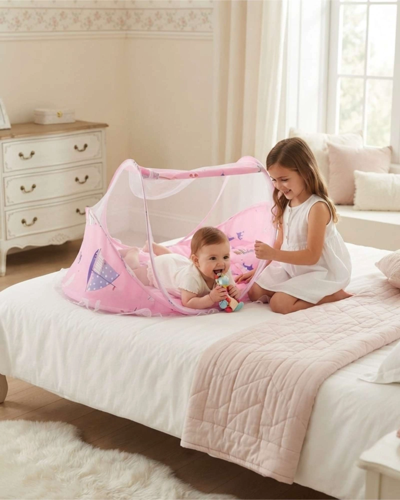 MALLA MOSQUITERA PLEGABLE PARA BEBE  CON COLCHON Y ALMOHADA - 3