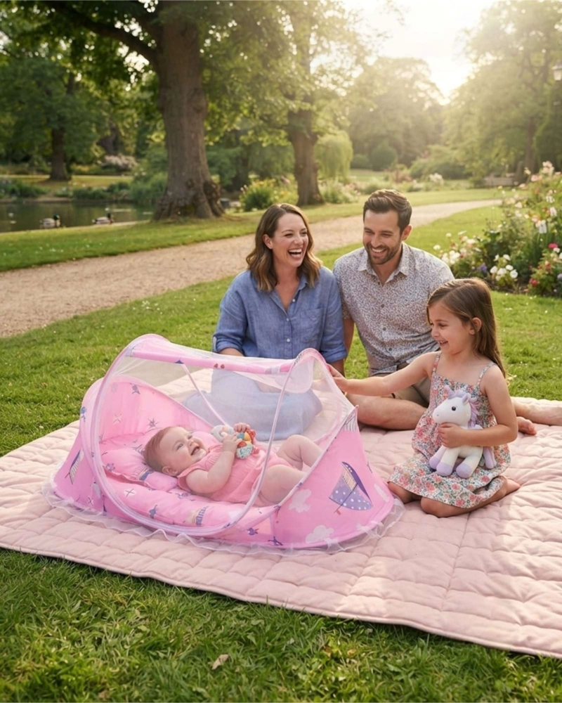 MALLA MOSQUITERA PLEGABLE PARA BEBE  CON COLCHON Y ALMOHADA - 4
